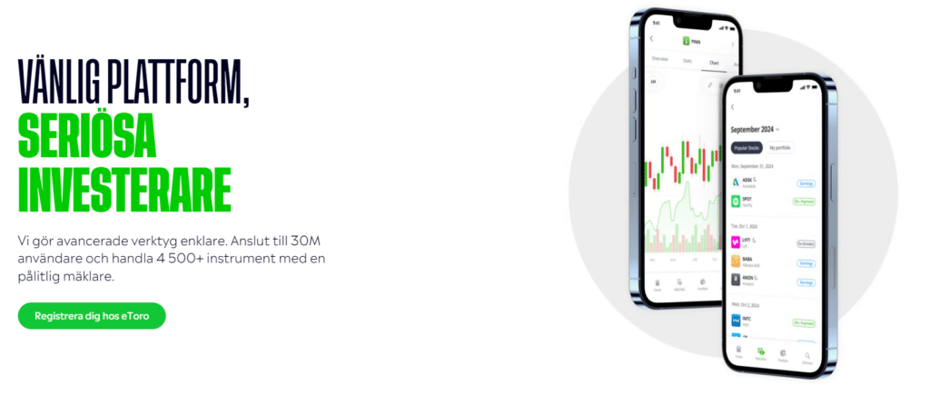 eToro mobilplattform – användarvänlig tradingapp med avancerade verktyg och möjligheten att handla över 4 500 instrument. Perfekt för seriösa investerare.